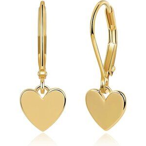 14K Dainty Gold Heart Leverback Dangle Drop Hypoallergenic Earring for Women